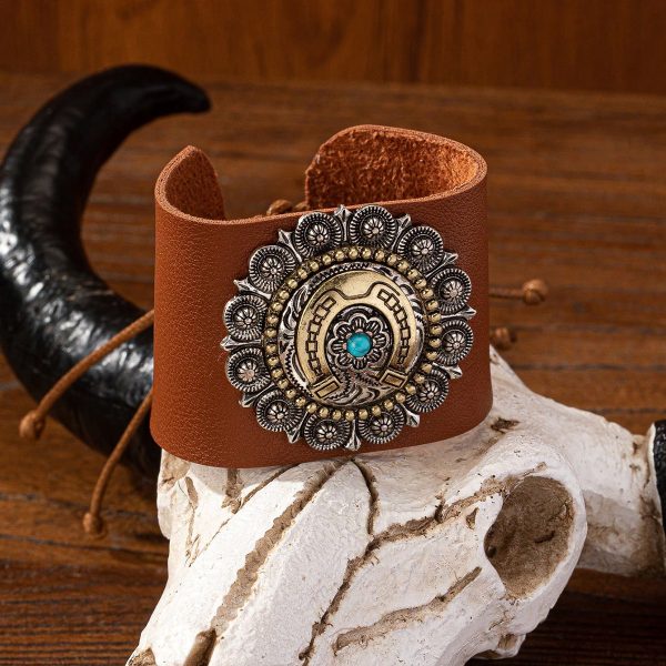 Vintage Western Denim Blue Turquoise Animal Leather Bracelet