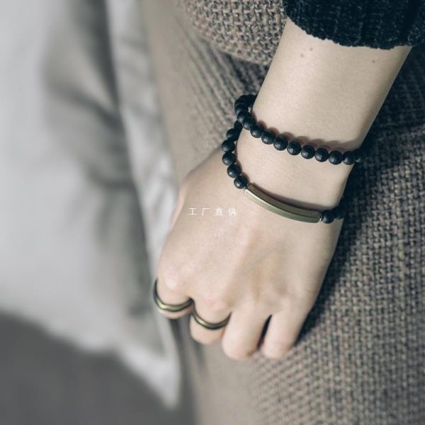 Simple Frosted Cut Black Agate Bracelet For Women