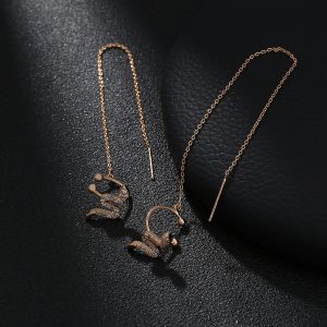 Cross Border Jewelry Wholesale Niche Design Earrings Female Fashion Europe And America Snake Shaped Copper Micro Set Zircon Long Tassel Ear Line