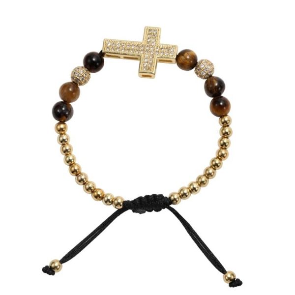 Copper gold-plated full diamond cross bracelet for men