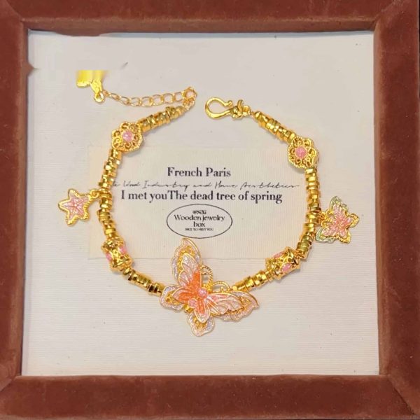 Alluvial Gold Enamel Purple Sweet Star Pendant Butterfly Bracelet