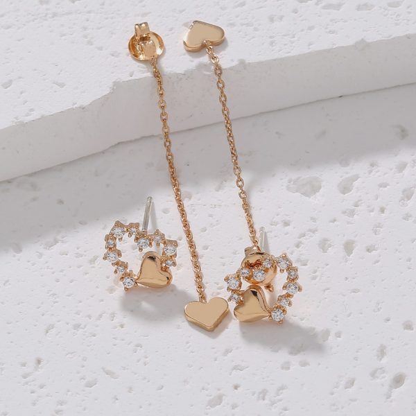Korean Version Personality Thin Copper Micro Set Zircon Texture Long Tassel Love Ear Line Earrings