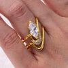 Light Luxury Advanced Moissanite Ring Horse Eye Main Stone Hollow Curve Design Sense