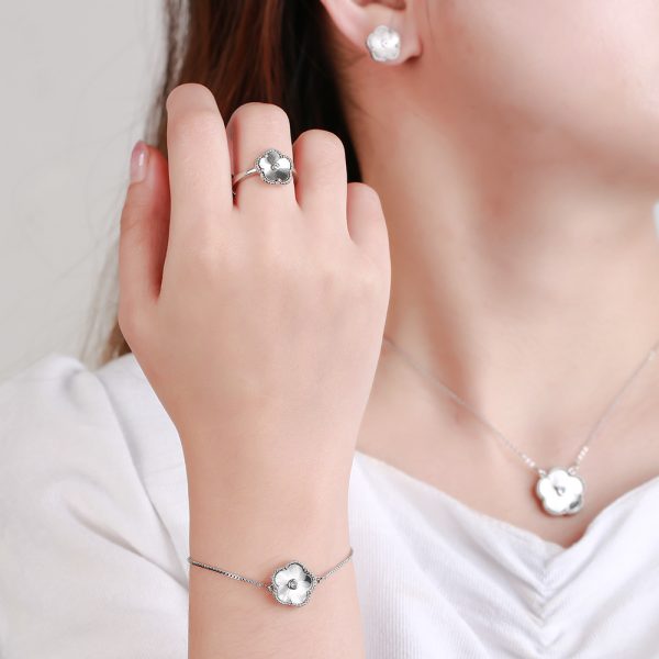 Gold Flower Bracelet Ring Earrings Bracelet Women's Jewelry Set
