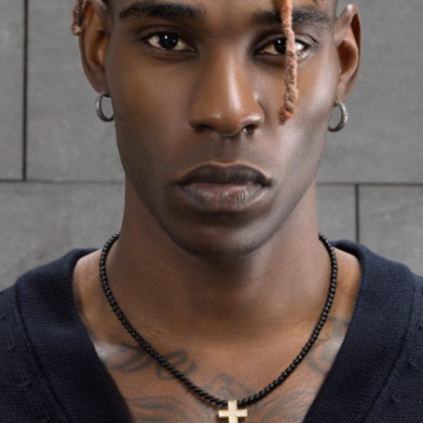 Men's Hip-hop Retro Black Agate Lock Pearl Necklace