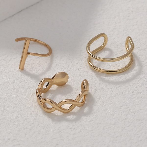 Cool Personality Lady Ear Bone Clip Earrings, Gold Fashion Simple Earring Clip 3-piece Set