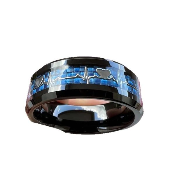 Stainless Steel Ring Heartbeat Design With Carbon Fiber