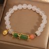 Mild Luxury Retro White Agate Jasper New Chinese Style Bamboo Beaded Bracelet For Women