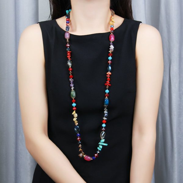 Colorful Natural Agate Crystal String Beads Long
