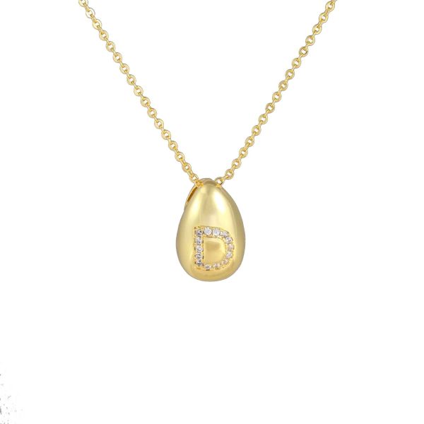 Glossy Water Drop 26 English Letter Pendant Copper-plated Gold Simple Pendant Female