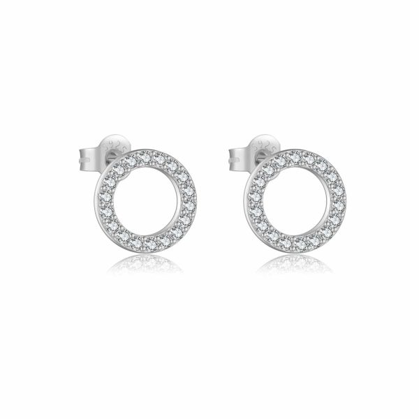 Simple Retro S925 Sterling Silver Rhinestone Zircon Circle Ear Studs