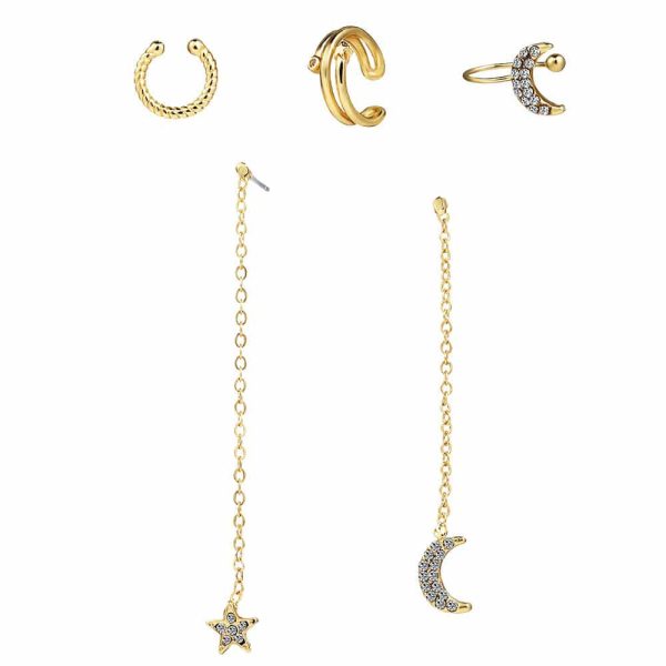 Star And Moon Rhinestone Tassel Earring Set 5 Piece Set