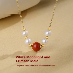Women's Sterling Silver Cinnabar Red Bean Necklace