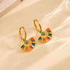 Oil Dripping Color Fan-shaped Circle Stitching Female Fashion Personality Retro Dual-wear Earrings