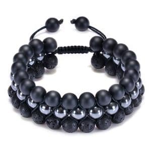 Natural Stone Frosted Stone Beaded Bracelet Iron Ore Double Wrap Braided Bracelet