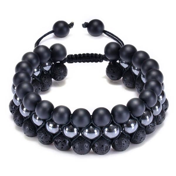 Natural Stone Frosted Stone Beaded Bracelet Iron Ore Double Wrap Braided Bracelet