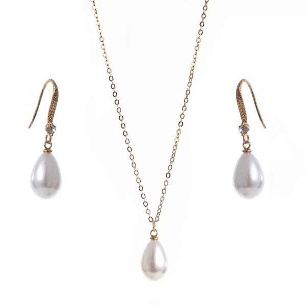Temperament Water Drop Pearl Necklace Eardrops Suit