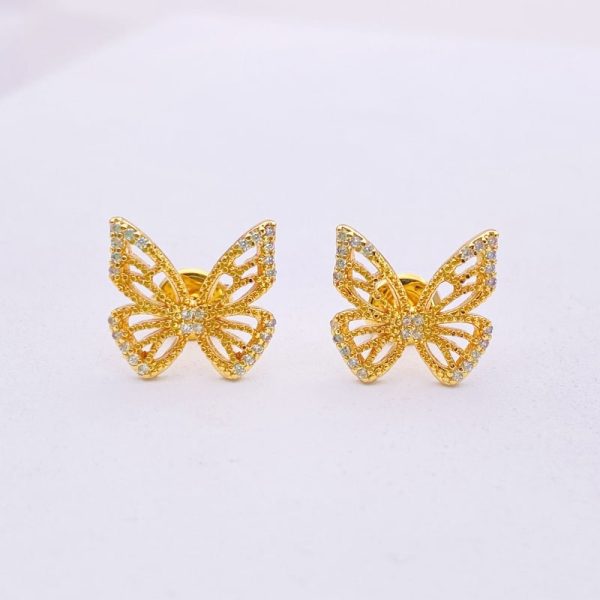 Micro Set Zircon Sterling Silver Butterfly Stud Earrings