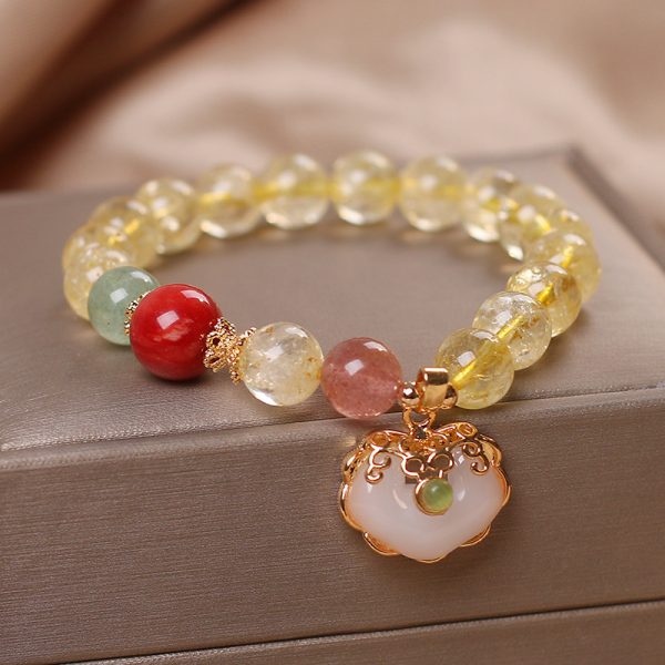 Natural Citrine Jade Ruyi Pendant Bracelet For Women