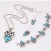 Turquoise Jewelry Set Vintage Imitation Thai Silver Owl Three-piece Set Chain