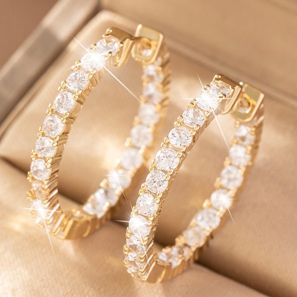 Copper Inlaid Zirconium Fashionable All-match Personalized Circle Earrings