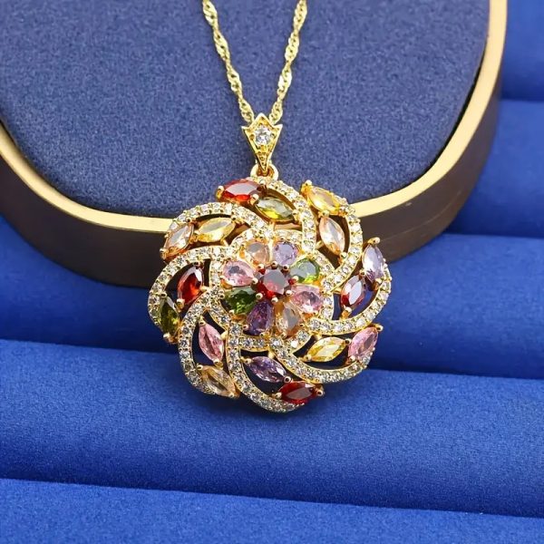 Spiral Design Color Zircon Pendant Necklace Light Luxury