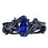 Couple Rings Gun Black Inlaid Navy Blue Rhinestone Ring Ins Ornament Female