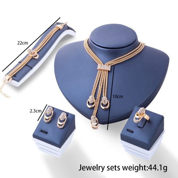 Ornament Vintage Metal Diamond-studded Necklace Earring Ring Bracelet Four-piece Diamond Jewelry Set Combination