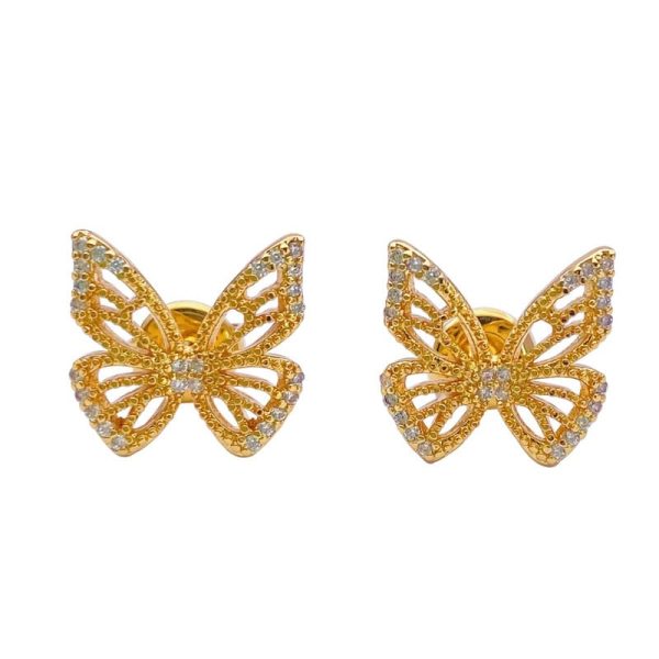 Micro Set Zircon Sterling Silver Butterfly Stud Earrings