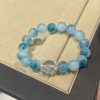 White Crystal Ink Blue Floating Flower Chalcedony Aquamarine Bracelet