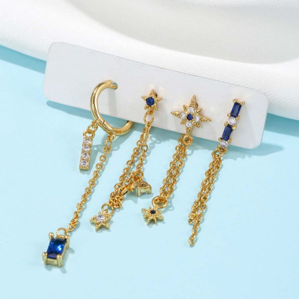 Five-piece Set Of Temperament High-end Chain Star Element Earrings