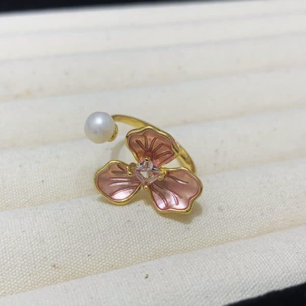 Fashion Freshwater Pearl Ring Colorful Painting Oil Flowers