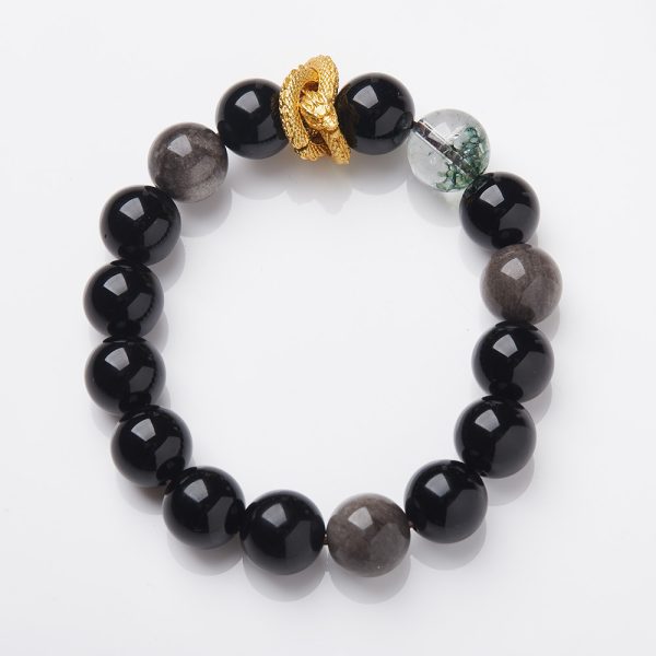 Nine Purple Fire Design Bracelet Silver Stone Green Phantom Quartz