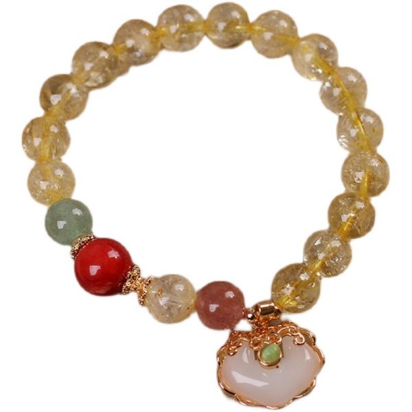 Natural Citrine Jade Ruyi Pendant Bracelet For Women