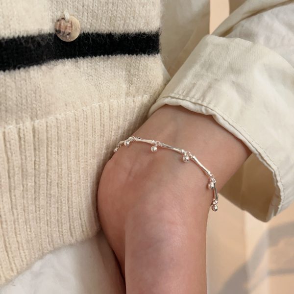 S925 Sterling Silver Silver Tube Stitching Bracelet Women's Simple Design