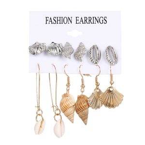 Conch Series Earrings Female Starfish Shell Seaside Beach Style Earrings 6 Pairs Set