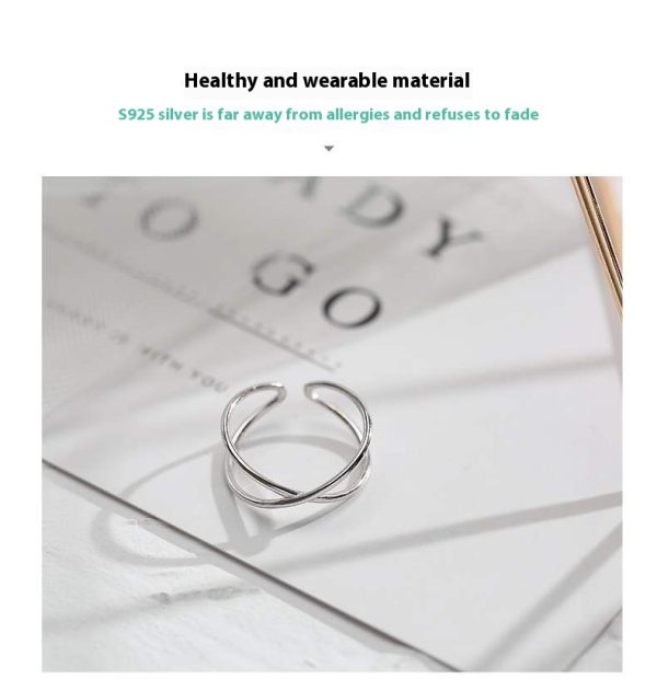Silver Plated Female Simple And Elegant Geometric Cross Ring