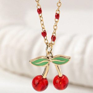Alloy Red Cherry Necklace Sweet Cute All-match