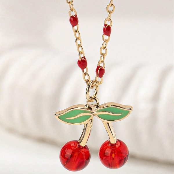Alloy Red Cherry Necklace Sweet Cute All-match