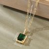 Copper Inlaid Green Zircon Square High-grade Retro Necklace