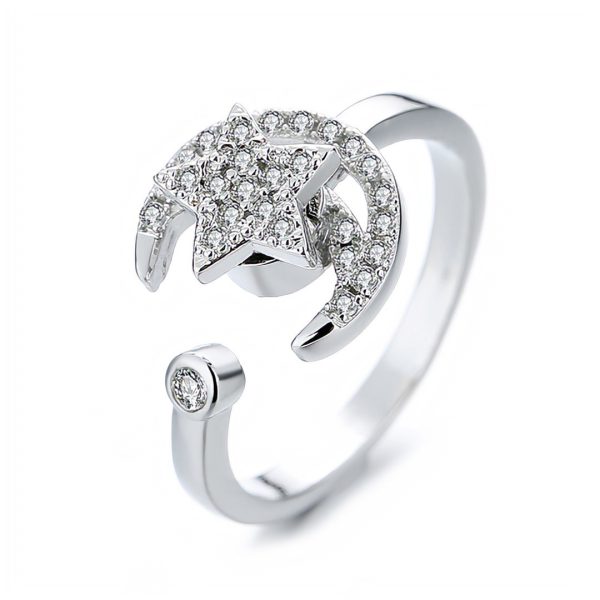 Micro-inlaid Free Rotating Zircon Star Moon Anti-anxiety Ring