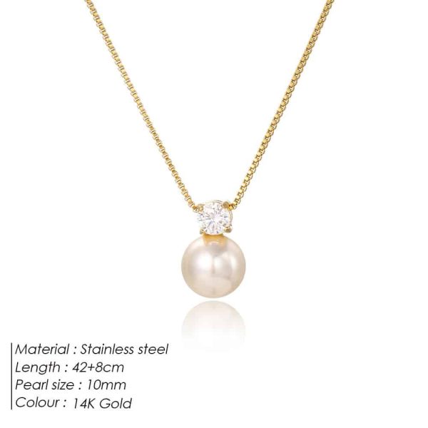 St Delan Simple Pearl Zircon Necklace Women's Stainless Steel