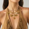 Metal Coin Pendant Tassel Bead Necklace