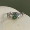 S925 Silver Plated Green Moss Stone Water Plants Agate Open Ring