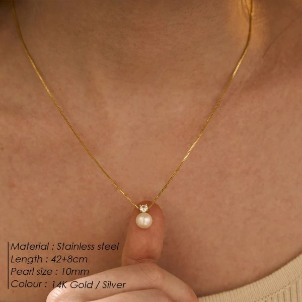 St Delan Simple Pearl Zircon Necklace Women's Stainless Steel