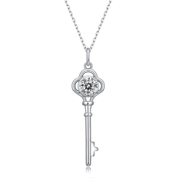 S925 Silver Key Necklace With Moissanite Women's