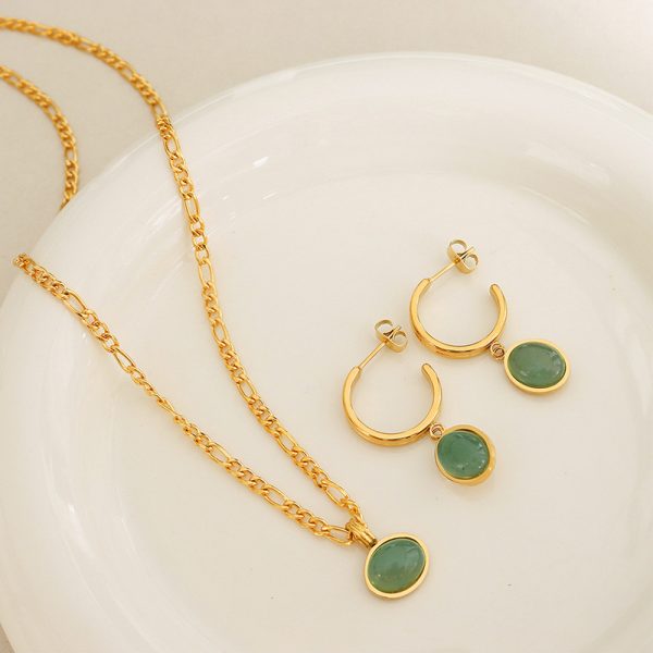 French Natural Green Aventurine Pendant Earrings