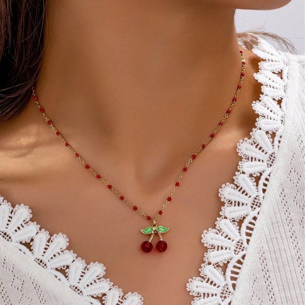 Alloy Red Cherry Necklace Sweet Cute All-match