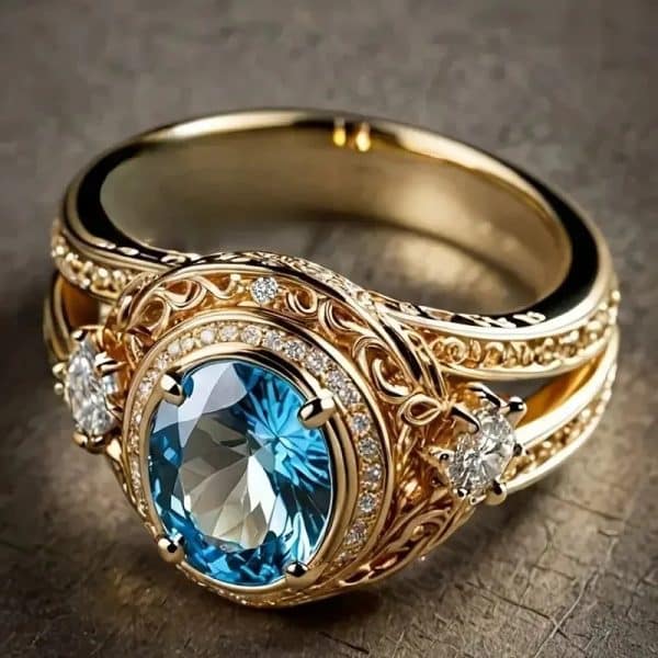Electroplated Gold High Sense Ring Design Fashion Sapphire