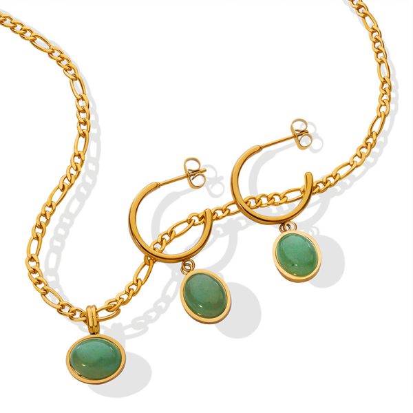 French Natural Green Aventurine Pendant Earrings